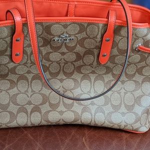 Happy Spring Coach Tan Brown Orange Accents Purse Bag Never Used!